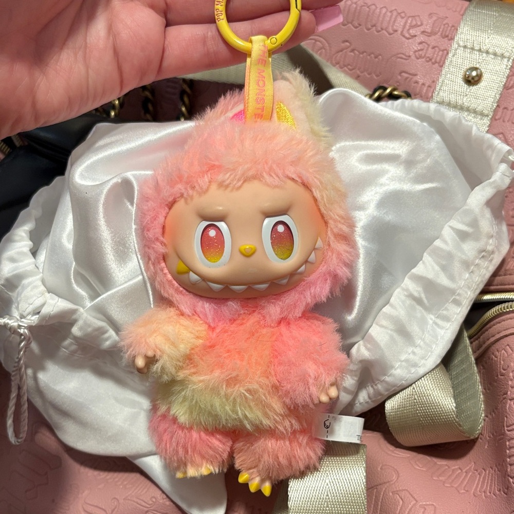 Cute Fuzzy Monster Keychain Plush - Pink Yellow Ombre